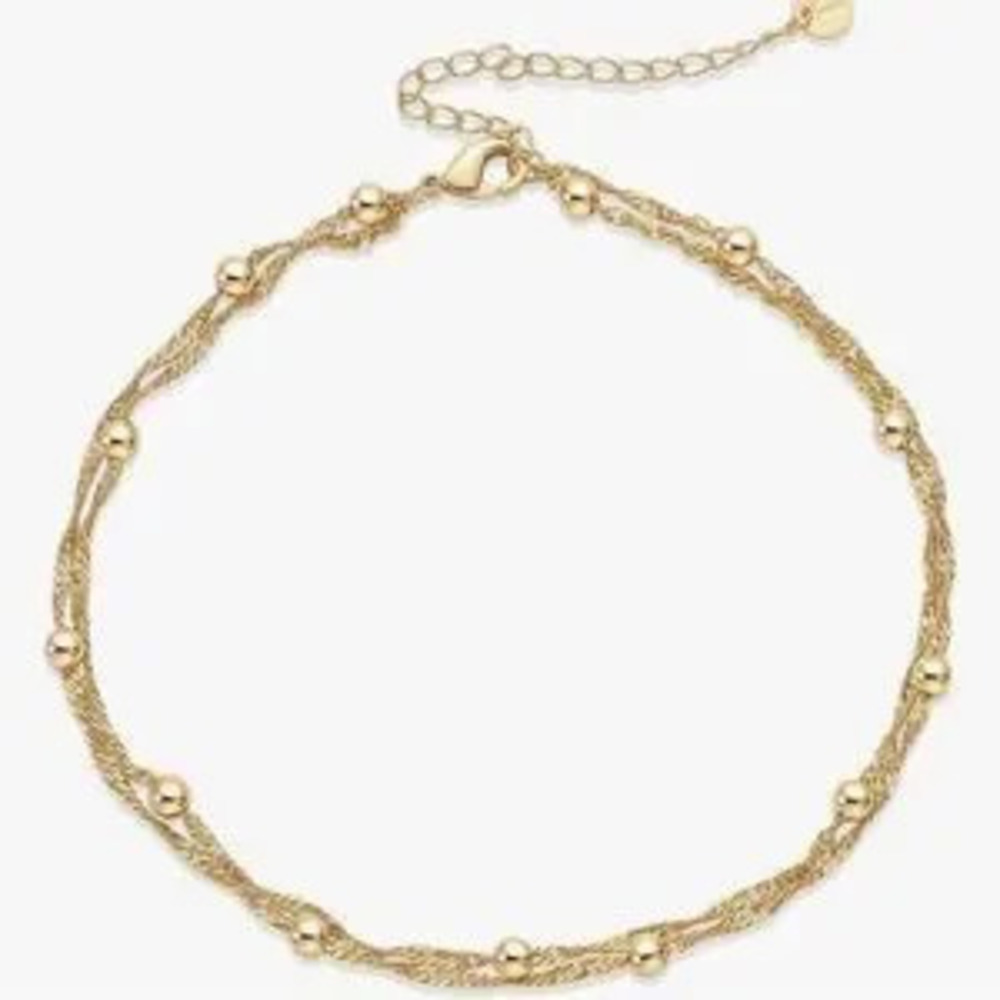 NEW?14K Gold Plated Twisted Gold Beaded Ankle Bracelet